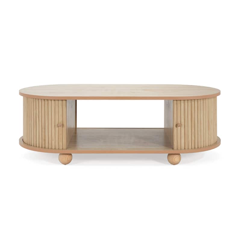 MDF Elegant Long Oval Storage Side Table with Retro Charm, Natural Color