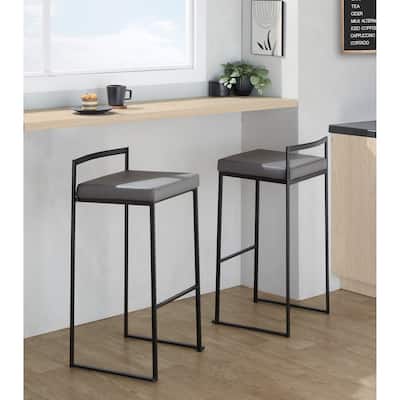 Porch & Den Forrest 30" Black Stackable Fully Welded Bar Stool (Set of 2)