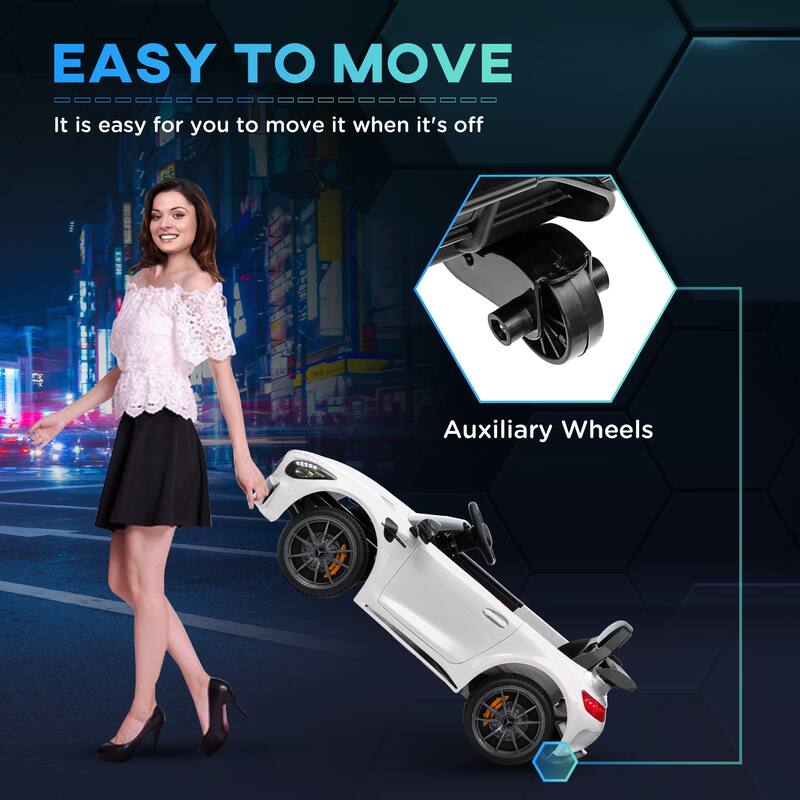Mercedes-Benz AMG GTR 12V Kids Ride-On Car with Remote Control, Safety Features, Lights, and Long Battery Life - White