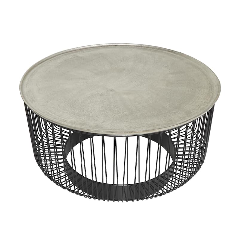 Aluminum Metal Geometric Open Frame Wire Accent Table with Silver Aluminum Top - Black - Roche River Decor