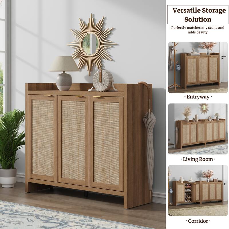 Five - Tier Storage Rustic - Flavored Rattan Shoe Cabinet