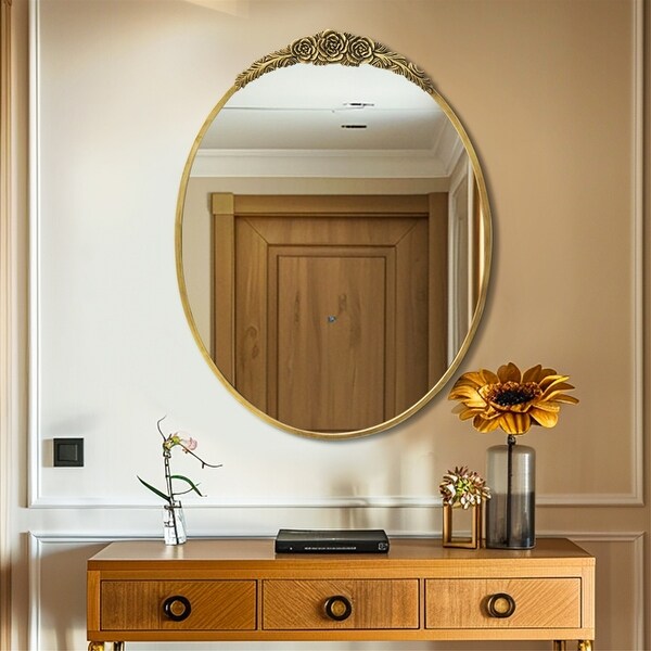 Vintage Oval Mirror Gold Frame Antique Glam Wall Mirror for