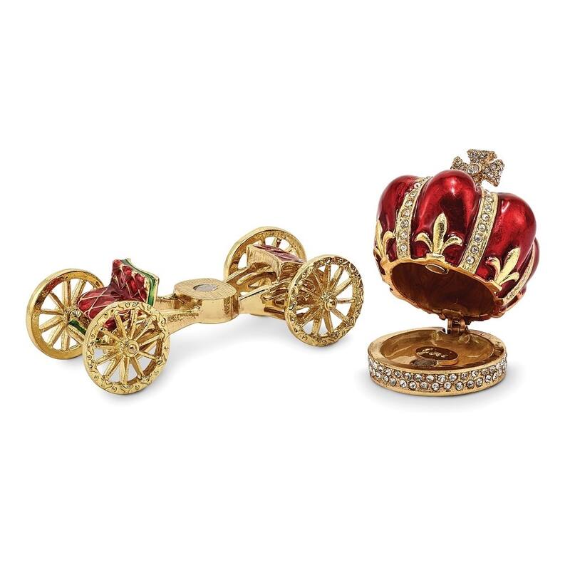 Curata Pewter Crystals Gold-Tone Enameled Her MajestyS Crown Carriage Trinket Box on 18 Inch Necklace
