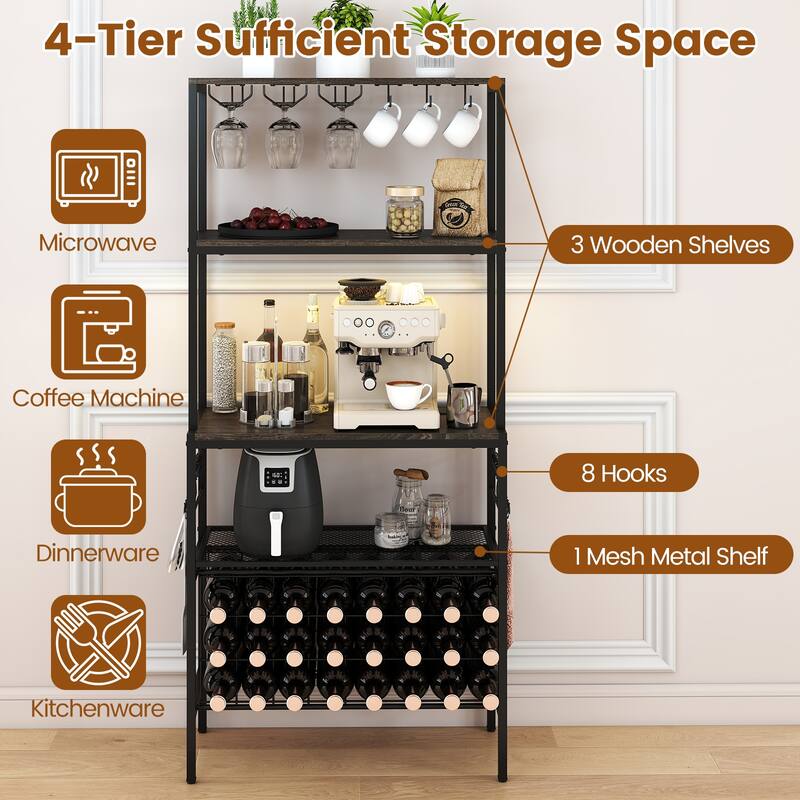 Gymax 3-Tier Wine Rack Coffee Bar Station w/Power Outlets Hooks Glass