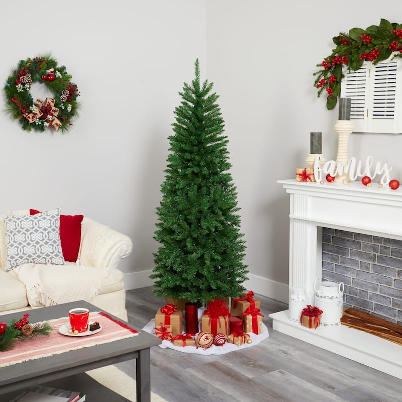 6ft. Slim Green Pine Artificial Christmas Tree with 250 Clear LED Lights - Sleek Holiday X-Mas Glow