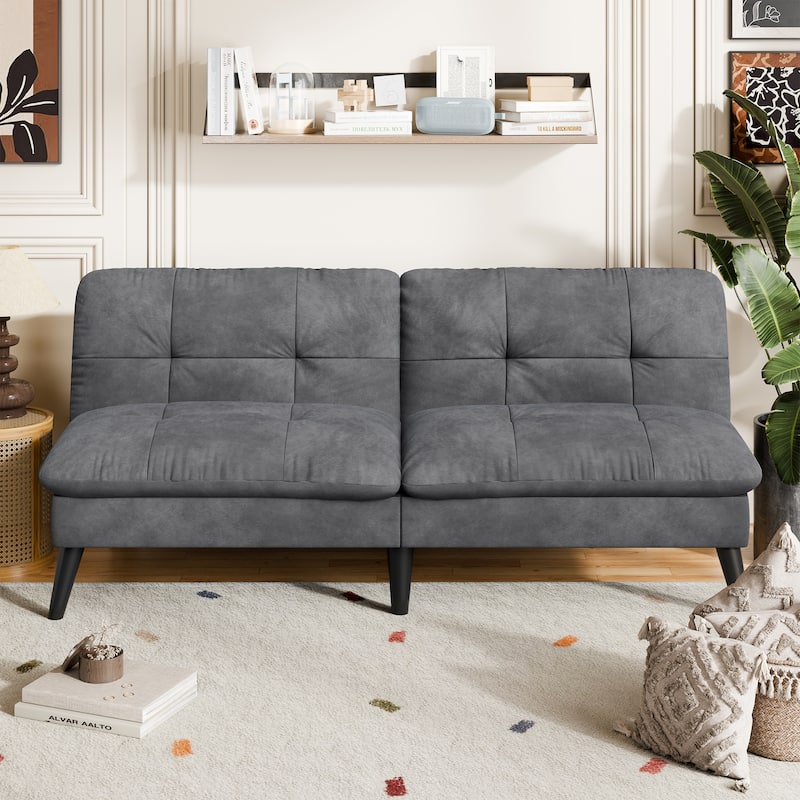 60'' Velvet Futon Sofa Bed with Adjustable Backrest - Grey