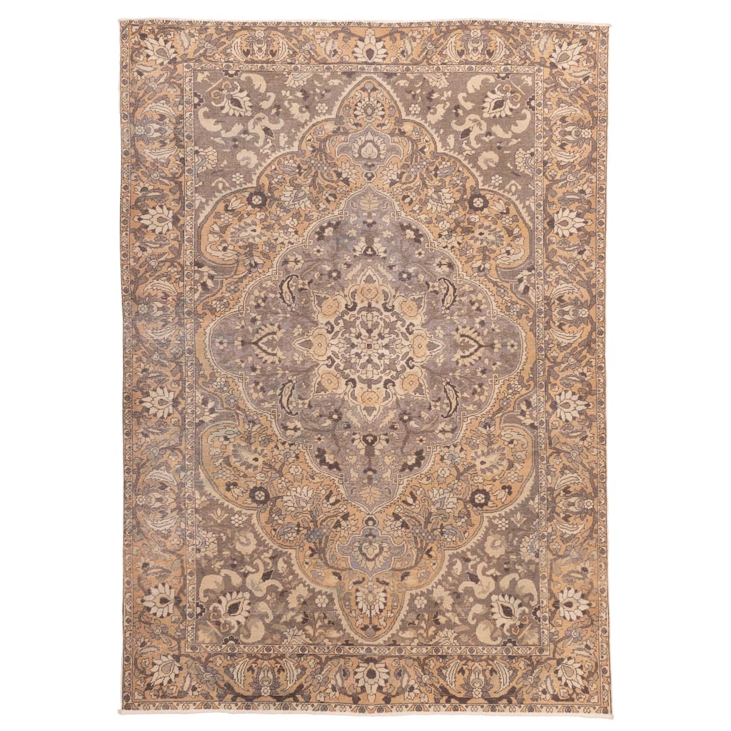 ECARPETGALLERY Hand-knotted Antalya Vintage Taupe Wool Rug - 6'8 x 9'7