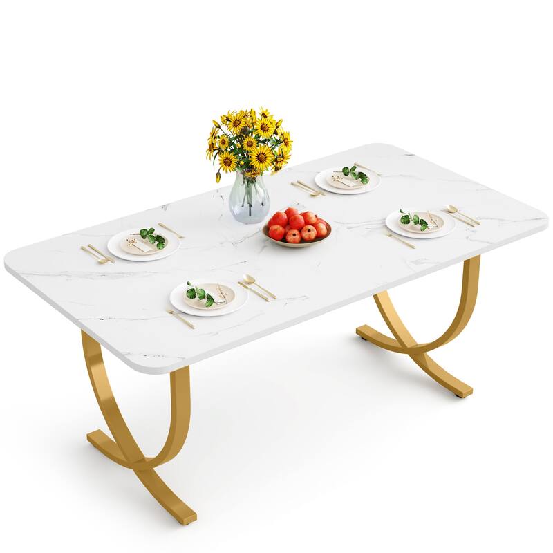 63 Inch White Rectangular Dining Table for 4 to 6