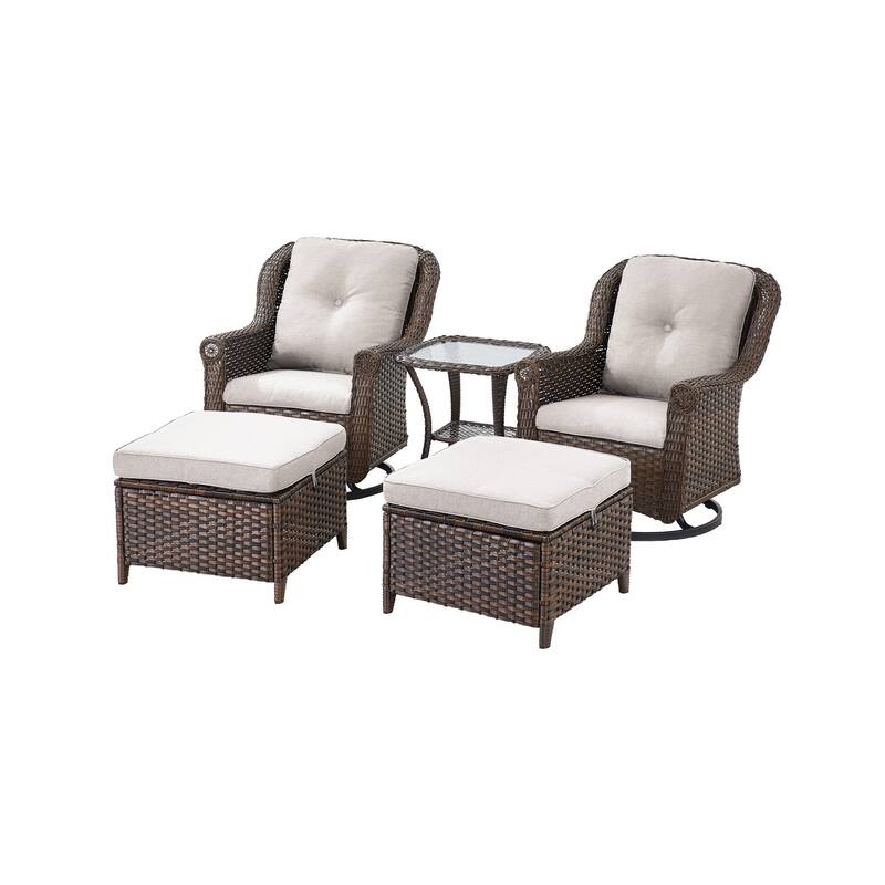Patio Swivel Chairs Table 2 Ottomans Brown - Beige