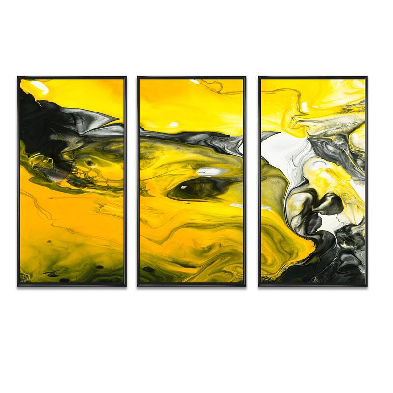 Designart "Yellow, White and Black Marbled Acrylic" Modern