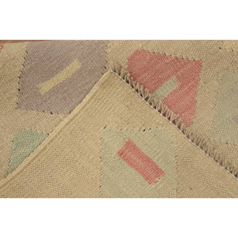 Hand Woven Oriental 100% Wool Carpet Southwestern Modern Multi-Colored Kilim Runner Rug - 9' 11'' X 2' 7''