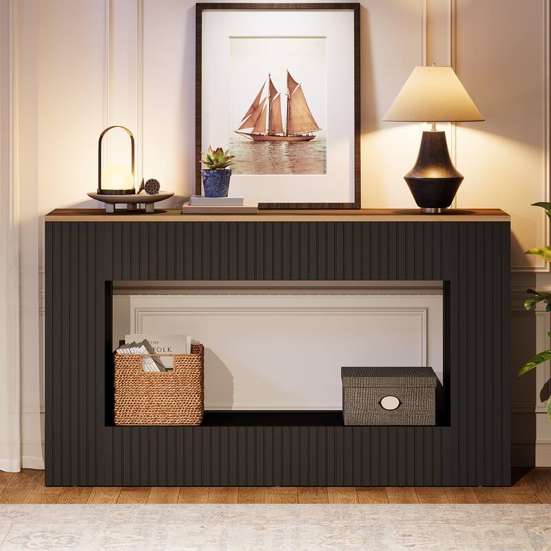 55-Inch Modern Console Table with Storage, 2-Tier Narrow Long Sofa Table Behind Couch Table for Entryway