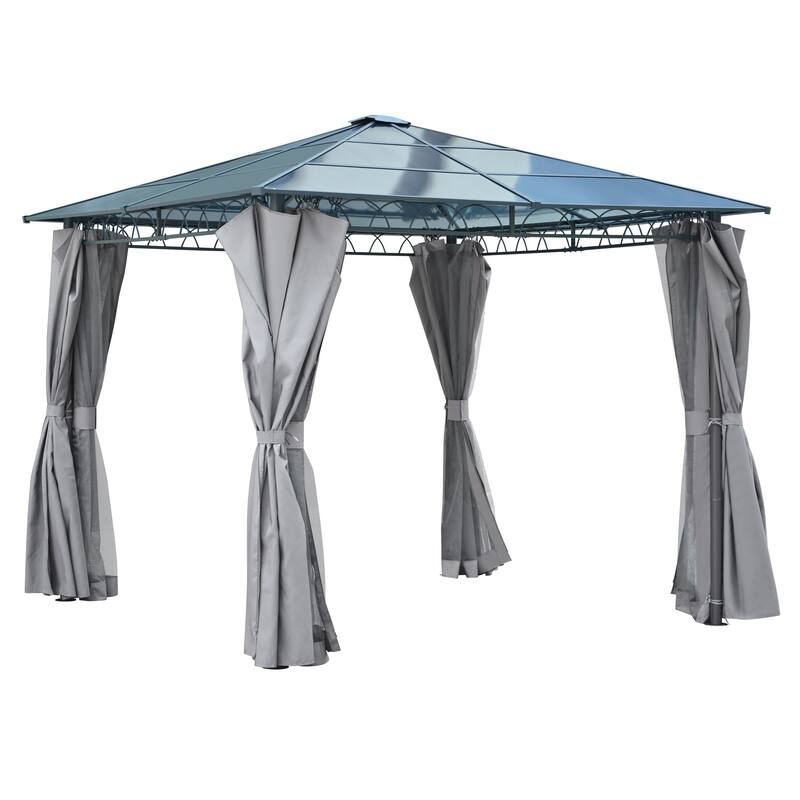 10'x10' Hardtop Outdoor Gazebo with Polycarbonate Roo, Netting & Privacy Screens, Patio Gazebo with Aluminum Frame