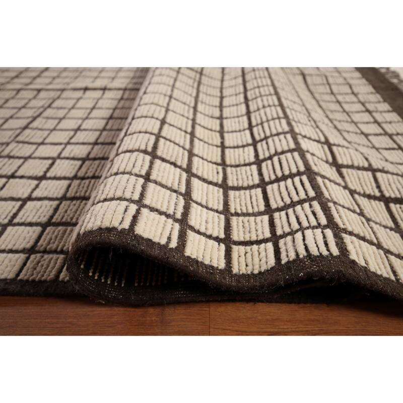 All-Over Checkered Moroccan Modern Large Rug Hand-Knotted Wool Carpet - 12'0"x 18'7"