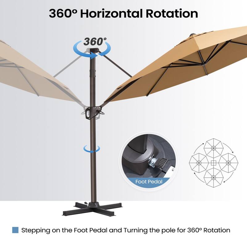 Outdoor 11 Ft Patio Cantilever Offset Umbrella with 360 Degree Rotation