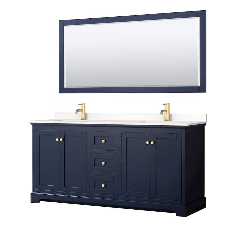 Wyndham Collection WCV232372D-QTZ-UNSM70 Avery 72" Free Standing - Dark Blue / White Quartz Top / Brushed Gold
