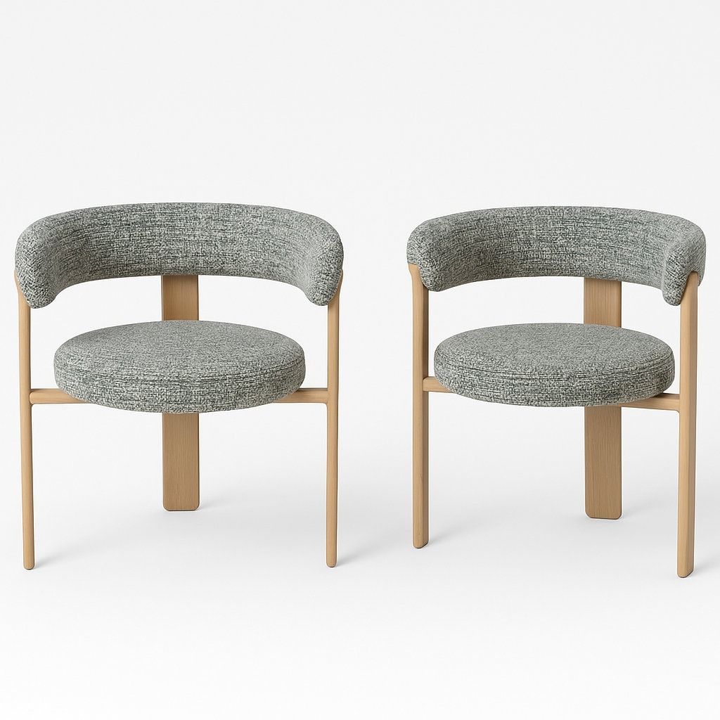 Upholstered 3-leg Wood-look Metal Frame 2pc Dining Chairs - N/A