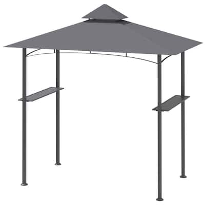 Gray and Black Outdoor Grill Gazebo with Double-Layer PA-Coated Polyester Canopy Powder-Coated Steel Frame