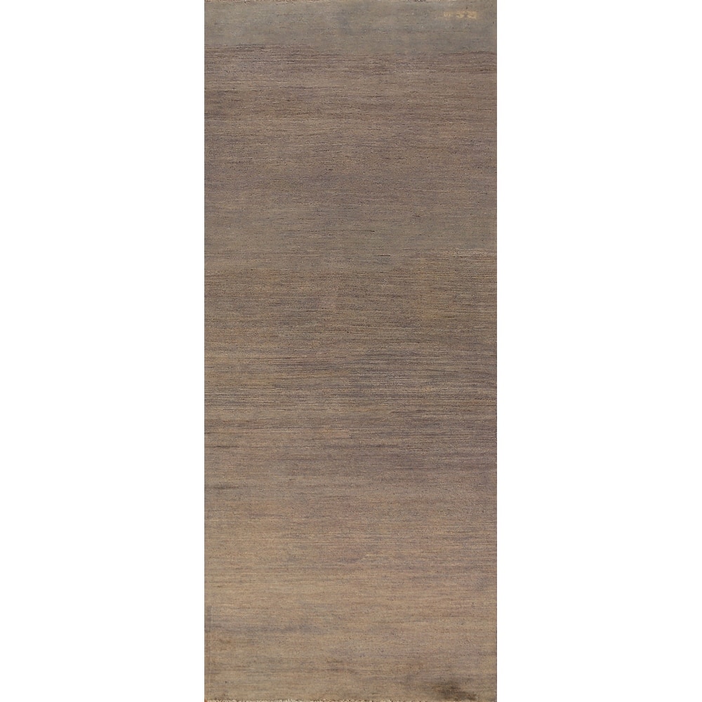 Brown & Gray Modern Gabbeh Runner Rug Handmade Wool Carpet - 2'10" x 9'6"