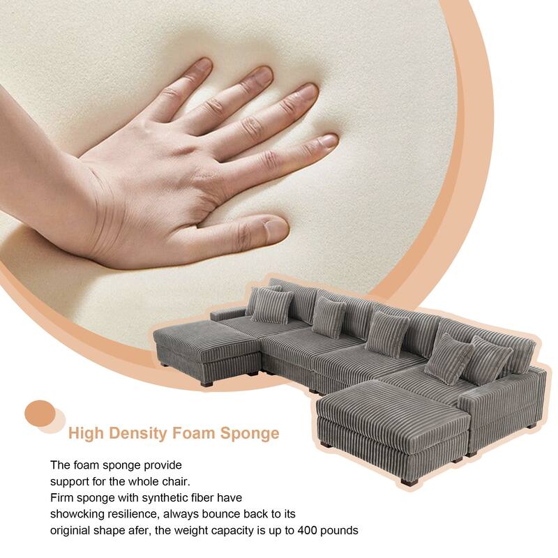 Modular Cotton Flannel Plush Sectional Sofa with Ottomans