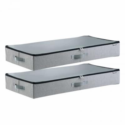 2-Pack Under Bed Storage Bins Foldable Linen Organizer with Double Zipper for Clothing or Shoes - 33.5” x 16.9” x 4.7”