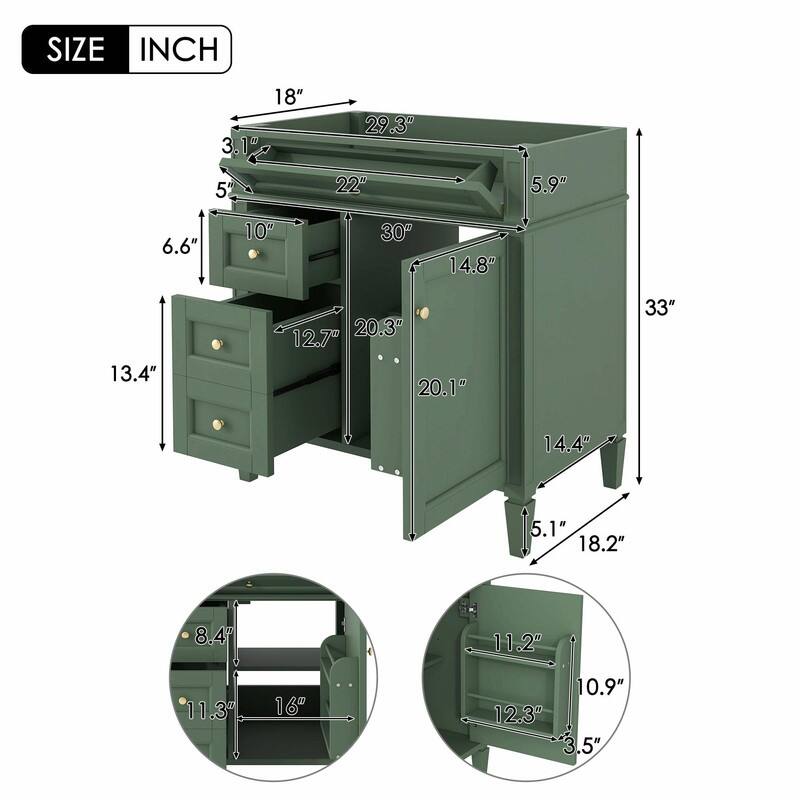 30'' Modern Bathroom Vanity with Top Sink, 2 Drawers and Tip-out Drawer