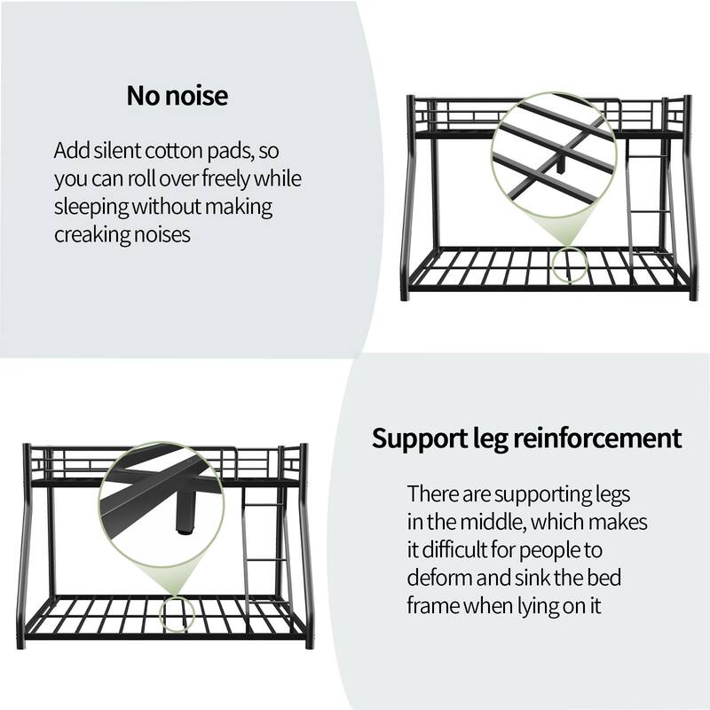 Twin Over Full Metal Bunk Bed with Ladder & Guardrail, Heavy Duty, Noise-Free Design for Teens & Adults
