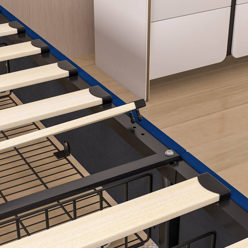 Javlergo Upholstered Bed with Tufted Headboard Bed Frames with Storage Drawers Princess Platform Bed with Wooden Slats Support