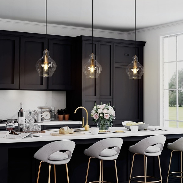 Coria Mid Century Modern Brass Pendant Light 1 Light Chic Dimmable Kitchen Island Lamp Fluted Glass Dining Room
