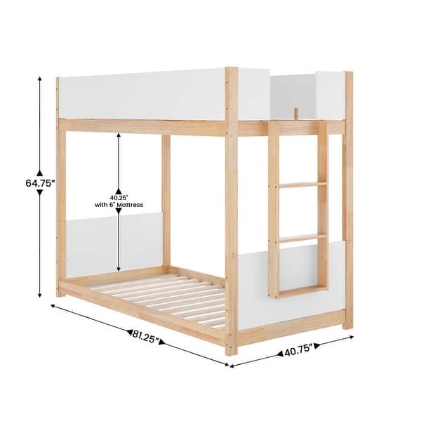 dimension image slide 0 of 2, Convertible Solid Wood Bunk Bed Frame for Kids with Ladder, No Box Spring Needed