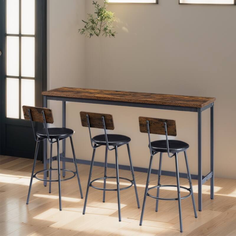 4-Piece Bar Table Set, Pub Dining Table & PU Upholstered Stools