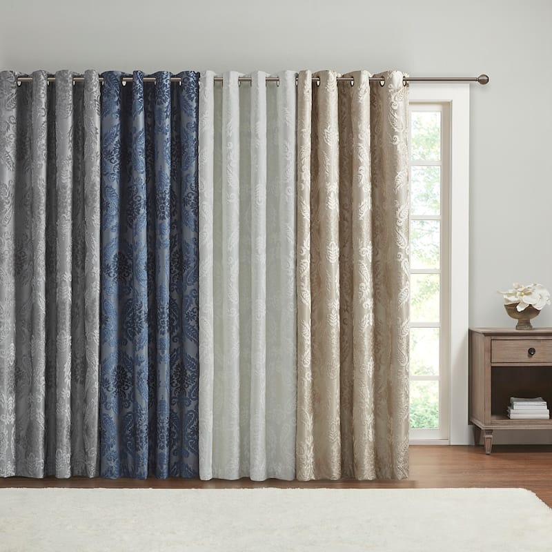 Knitted Jacquard Paisley Total Blackout Grommet Top Curtain Panel(Only 1 Pc Panel)