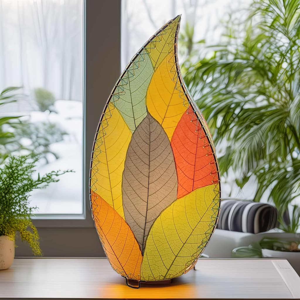 Eangee Handmade 24 Inch Leaflet Lamp, Cocoa Leaves Shade, 12 x 6 x 24 in. - 12 x 6 x 24
