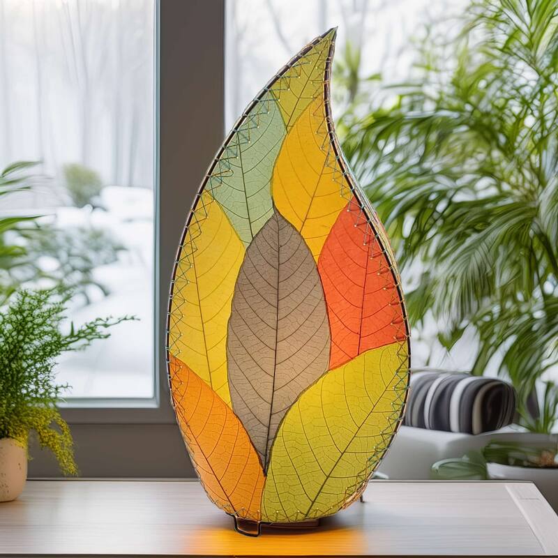 Eangee Handmade 24 Inch Leaflet Lamp, Cocoa Leaves Shade, 12 x 6 x 24 in. - 12 x 6 x 24