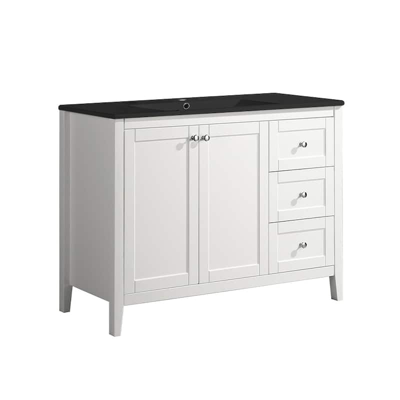 Cannes 48 In. White Bathroom Vanity With Black Ceramic Sink Top
