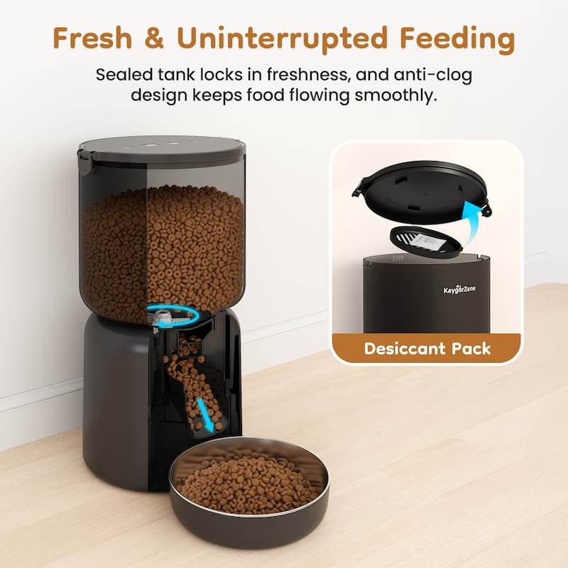 Smart Automatic Pet Feeder with HD Camera, WiFi App Control, Dual Power Supply & Voice Recording for Cats and Small Dogs, Black