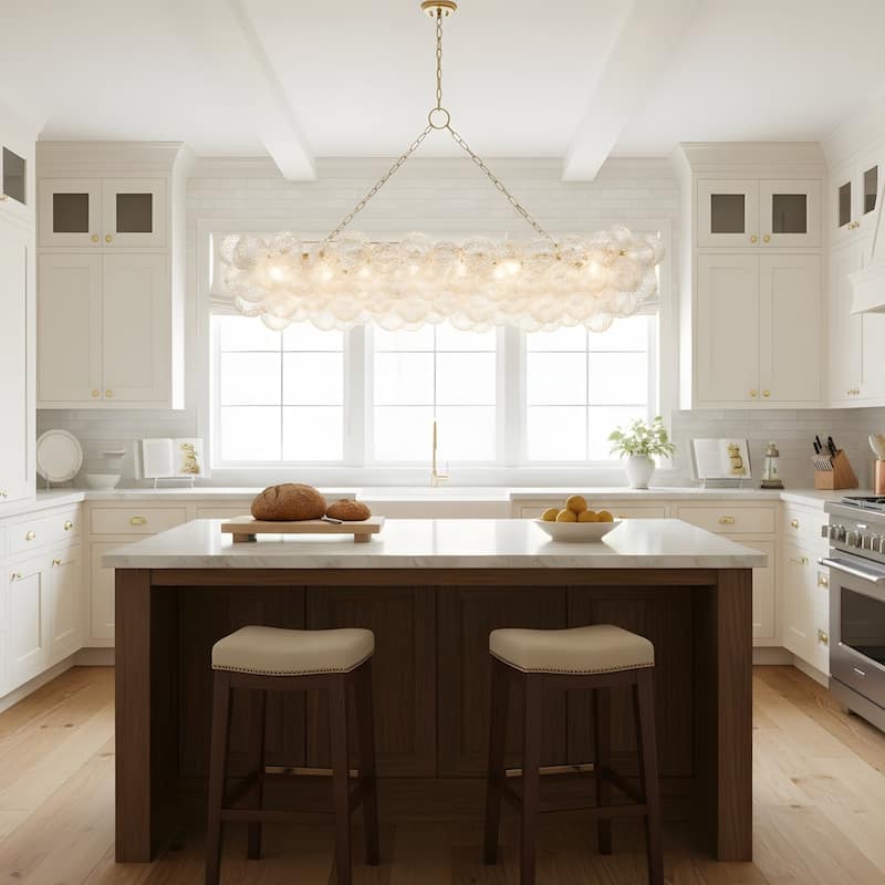 Gold Bubble Ball Chandelier, LED Pendant Light with Glass Globes