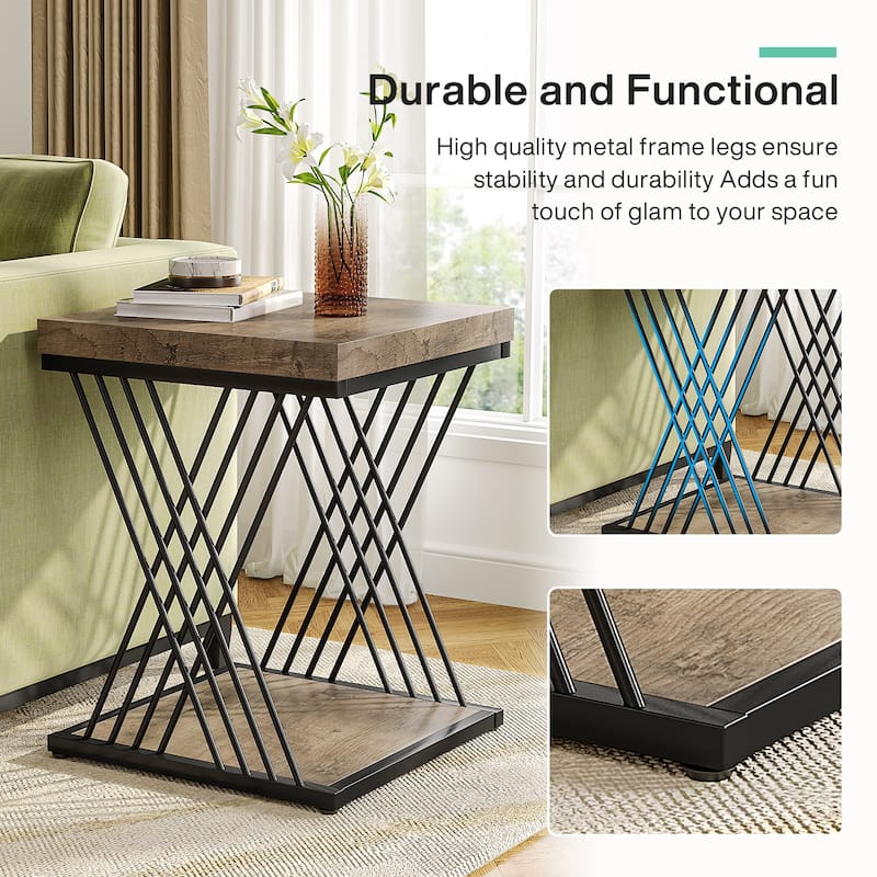 19.75 Inch Faux Marble Square End Table, Modern Bedside Tables, Gold Accent Table Living Room
