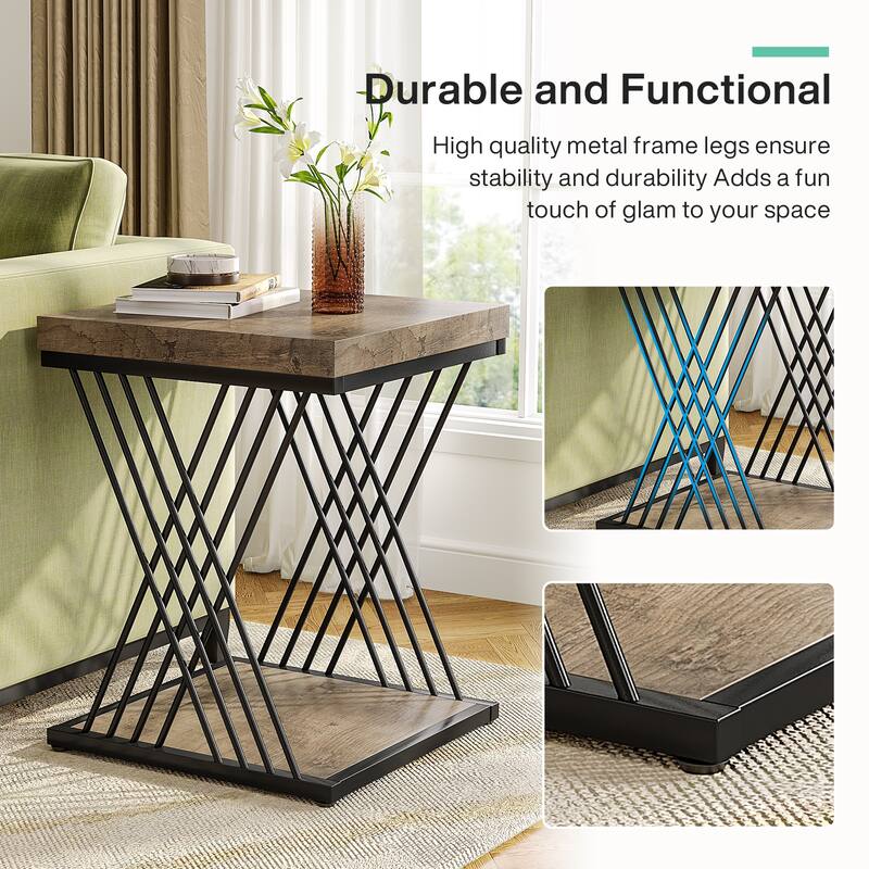 Square Side End Table for Living Room, Nightstand for Bedroom