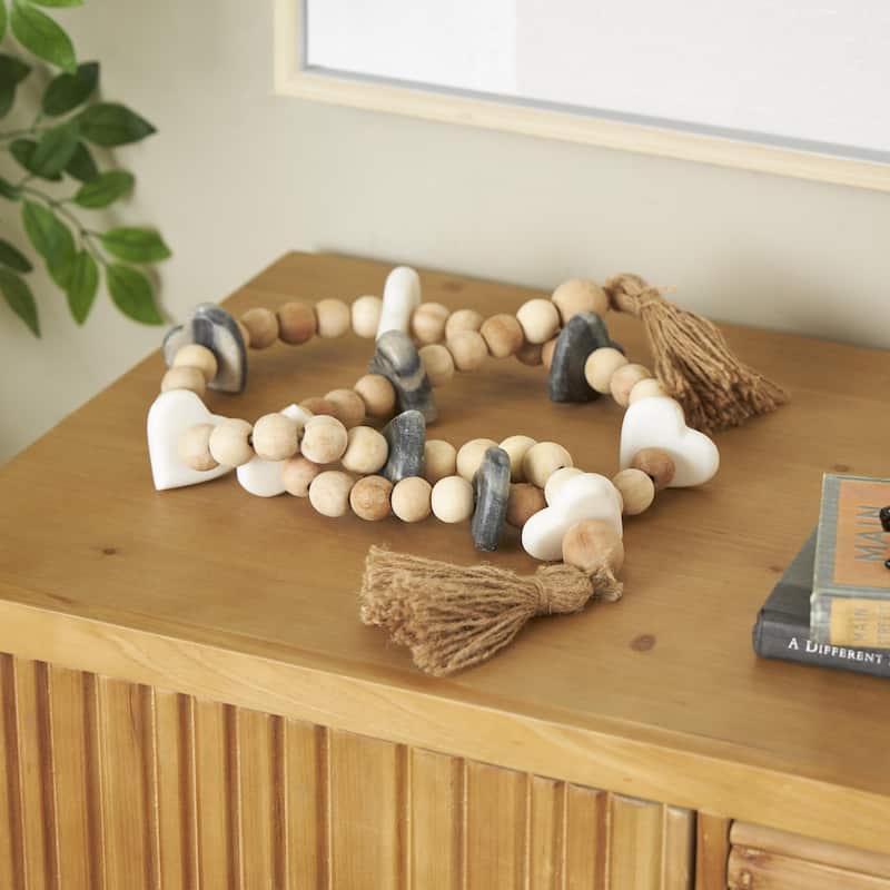Marble Heart Handmade Garland with Tassel with Black and White Accents - Light Brown - Roche River Decor
