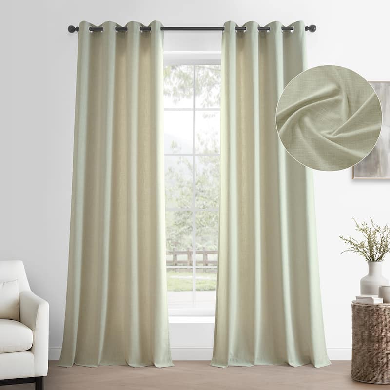 Exclusive Fabrics Basic Faux Linen Curtain Pair - 2 Panels - Light Filtering Grommet Curtains