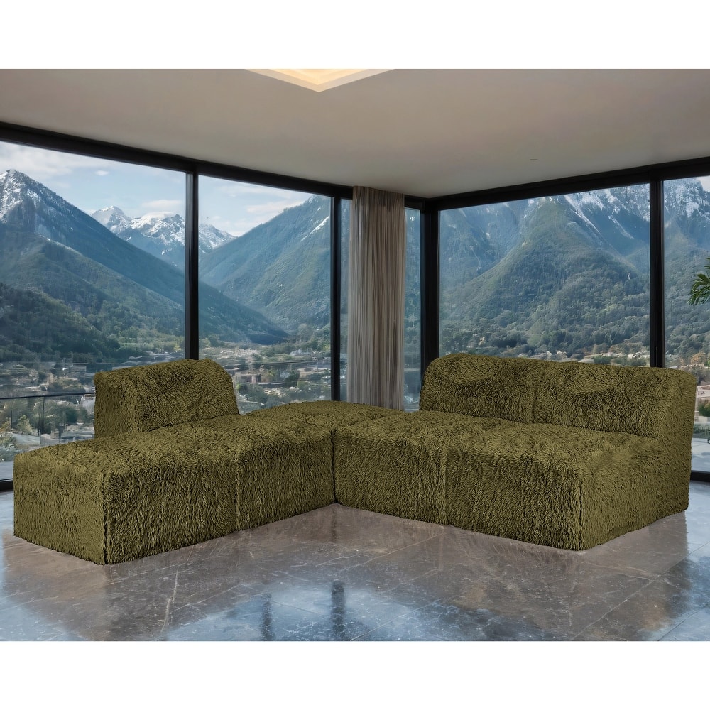 Furniture of America Ylena Modern 5-Piece Faux Fur Foam Modular Armless Compressed Sectional Sofa with Ottoman