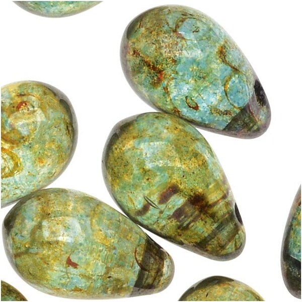 Czech Glass Smooth Teardrop Beads 9x6mm - Luminescent Green (20)