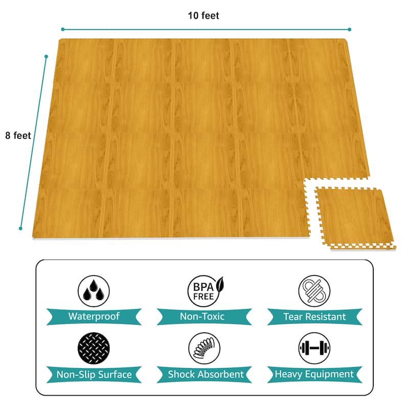 Sorbus 80 Sq. Ft. Wood Grain Floor Tiles Foam Mat EVA Interlocking Mats Tile 3/8-Inch-Thick Wood Puzzle Exercise Mats.