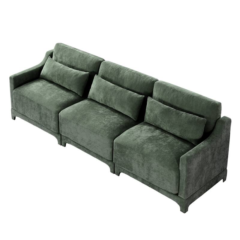 Modern Chenille 4-Seater Sofa with 2 Ottoman, Lumbar Cushions, Ergonomic Backrest, High-Resilience Spongeand Tufted Armrests