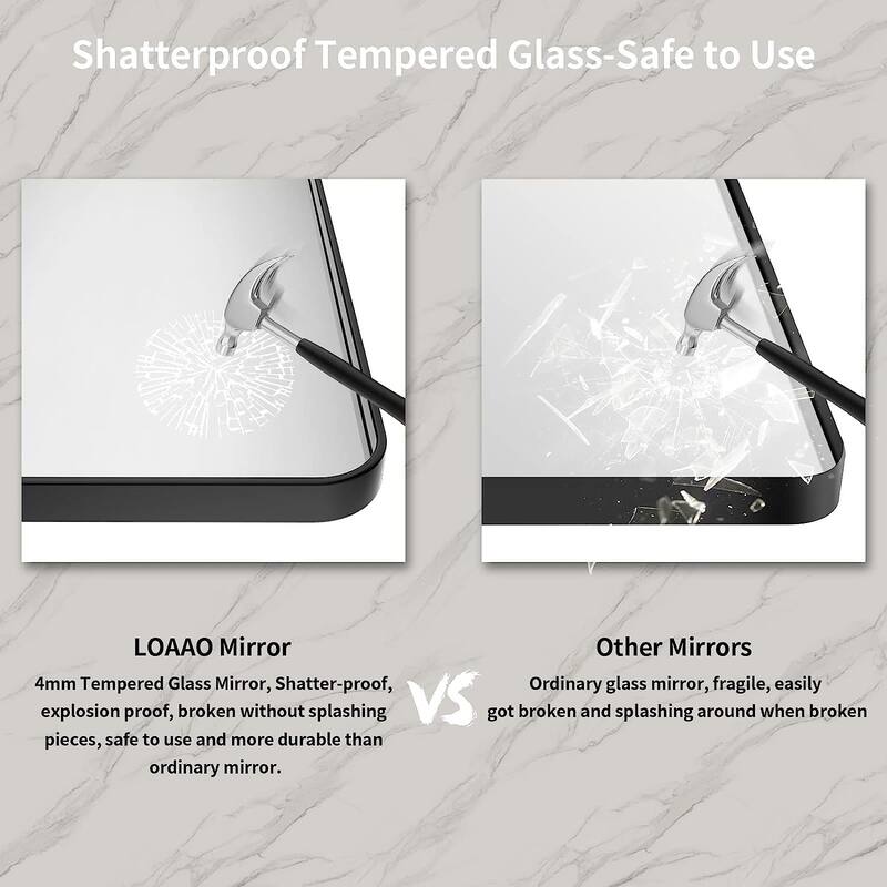 Organnice Rectangular Aluminum Framed Modern Rounded Wall Mount Mirror