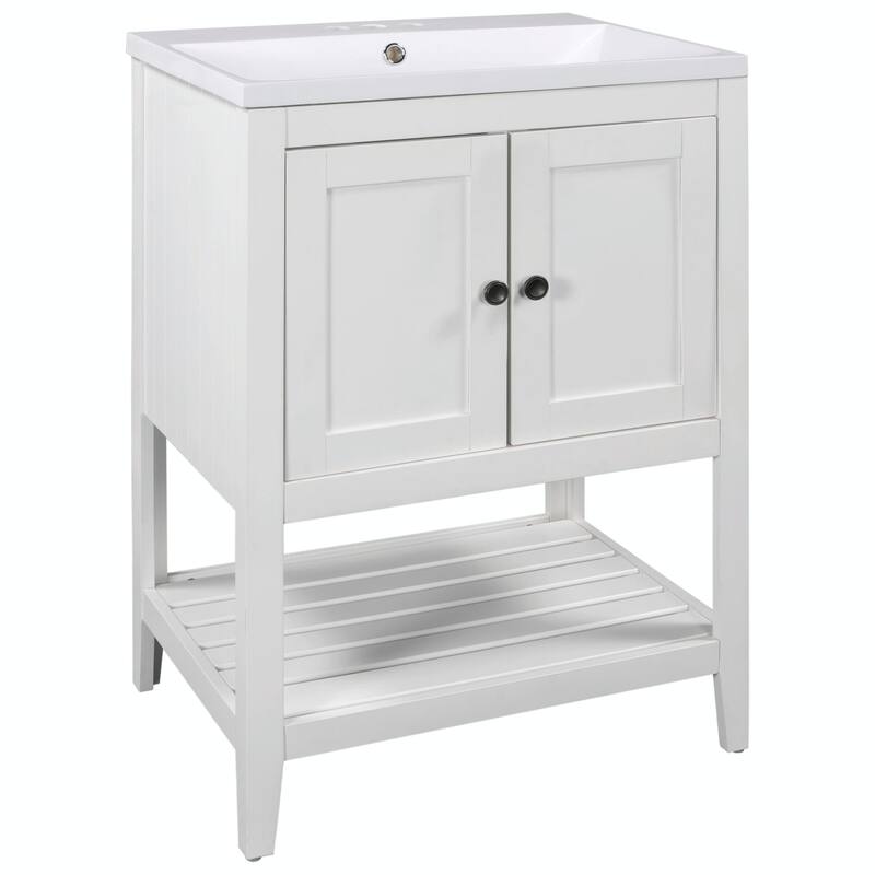 24" Bathroom Vanity with Ceramic Sink and Open Shelf