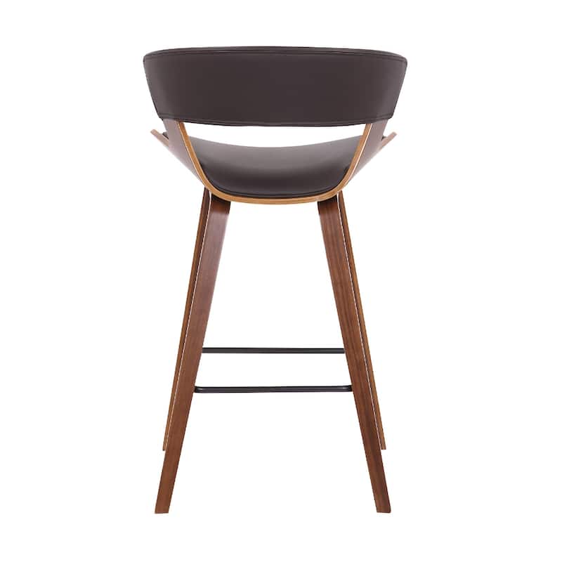 Brown Faux Leather Saddle Counter Height Bar Chair with Iron Frame and Footrest - 20.5” x 21” x 36” (D x W x H)