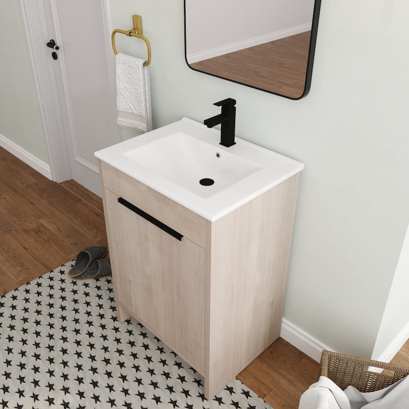 BNK 24/30/36 inch Freestanding Single Sink Bathroom Vanity with Soft Close Door and 1 adjustable shelf