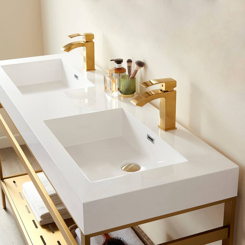 Ablitas 60M" Double Vanity in Metal with Stone Sink Top